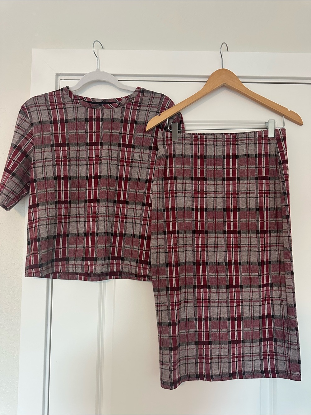 Topshop Burgundy and Gray Plaid skirt Set